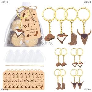 [COD] dgheg ของขวัญปาร์ตี้คาวบอยตะวันตก12ชุดสำหรับแขกผู้เข้าพักหมวกคาวบอยบูตพวงกุญแจพร้อมถุงผ้าโปร่งสีขาวและแท็กขอบคุณ