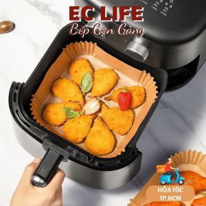 Set 50 Giấy nến lót nồi chiên không dầu Khay lót nồi chiên hình vuông 16cm chống thắm dầu mỡ cực tốt EC Life 0828