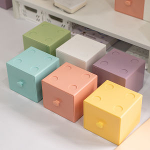 【D151】Kotak Simpanan Segi Empat Desktop Macaron Cosmetics Jewelry Building Block Storage Cube Stackable Drawer