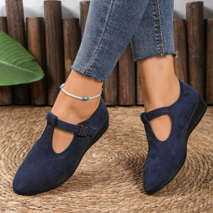 Free Shipping Plus-Size WomenS New Spring And Autumn Collection: Pointed-Toe Shallow-Mouth Buckle-Strap Wedge-Heeled Loafers