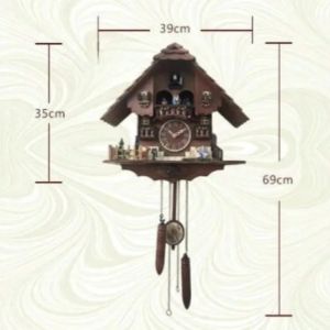 FFBH Vintage European Wall Clocks Mechanical Cuckoo Watch Solid Wood Pendulum Timepiece Hour Chime Light Control Decorative Clock H5K8Q