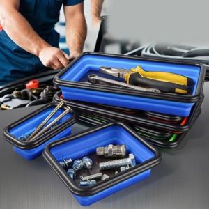 TIMES LORD 3Pcs Collapsible ic Tool Tray Strong  Foldable Collapsible Parts Tray  Holder Flexible Silicone Tool Organizer Tray Auto Tool