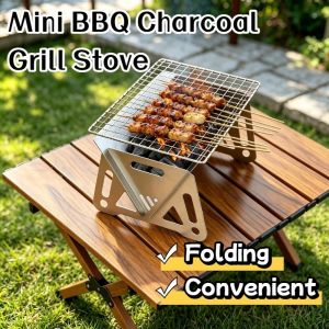 Stainless Steel Mini BBQ Grill Portable Foldable Charcoal Stove for Outdoor Camping & Picnic