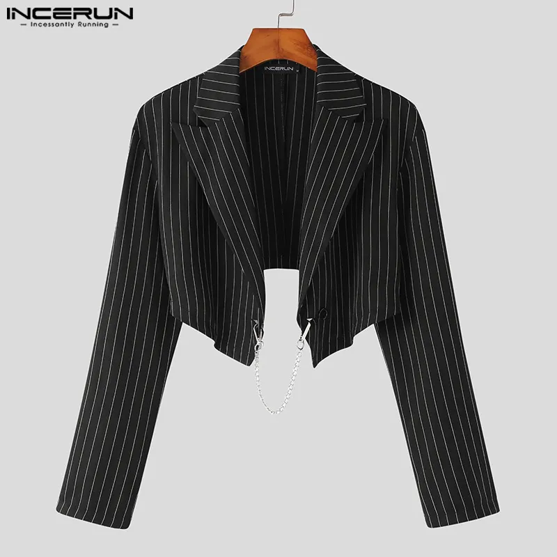 Perfectly] INCERUN Men Long Sleeve Parka Hippy Striped Short