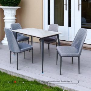 I HOME EFFY 1+6 Ceramic Sintered Stone Dining Set / Meja Makan Marble / Fabric with Metal Leg Chair 6 Seater