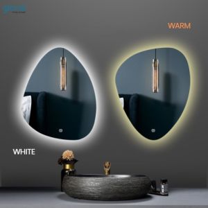 (GLOREX) 80cm High-Quality Premium Irregular LED Mirror Irregular Mirror Toilet Mirror LED Bathroom Mirror Cermin Bulat Cermin LED Smart Mirror Decoration Vanity Mirror Smart Home Cermin Tandas Cermin Bilik Air Frameless Mirror Ready Stock Warranty