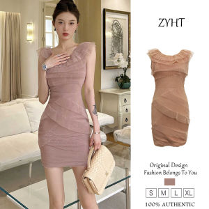 ZYHT ชุดเดรสผู้หญิงชุดเดรสชุดสีชมพู Duspy เดรสใส่ไปทำงานชุดเดรสตาข่ายชุดเดรสแต่งงานหรูหราชุดเดรสปาร์ตี้ชุดราตรี9353