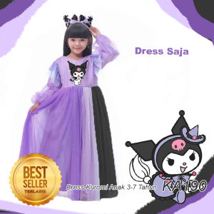 Baju Lengan Panjang Kuromi Anak 4 5 Tahun Gratis Bando Kuromi Anak Perempuan NEW Gaun Pesta Kuromi Ulang Tahun Halloween Dress Warna Ungu Purple Bahan Satin Tulle KA190