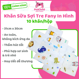 Bộ 10 Khăn Sữa Sợi Tre Cao Cấp Fany 31x30cm Mềm Mịn Kháng Khuẩn Không Xù Lông An Toàn Cho Bé