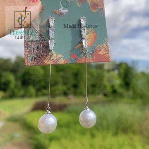 Treetop Culture Korean 925 Silver Gold Plated Long Pearl Earring Stud