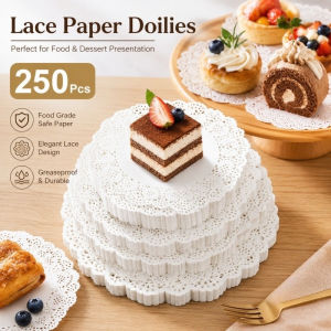 250PCS Round Paper Lace Doilies White Cake Liner Food Paper 6.5" 8.5" 9.5" Inch Table Decor Mats