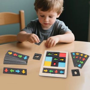 VERIDIAI Wooden Direction Cognition Sensory Game Logical Thinking Puzzle Color Shape Matching Toy Travel Toy Portable Montessori Parish Toy Fine Motor Training
