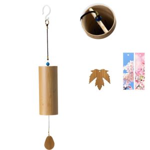 OKDEALS01 Handmade Bamboo Wind Chimes Simple Antique Yard Pendant Garden Decoration Hand Cranked Hanging Decoration Outdoor