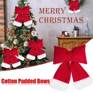 FEELING WELL 3D Christmas Bow Decoration S/M/L Creative Wine Red Bowknot Window Display Plush Flocking Bow Decoration Christmas Tree Decoration