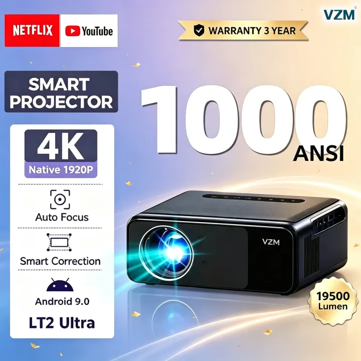 VZM&FINETX LT2 Ultra AutoFocus Support 8K 20000Lumen 1000ANSI Support 4K Android 9.0 daytime HD Intellig Projector Built-in Speaker Home Cinema Meeting