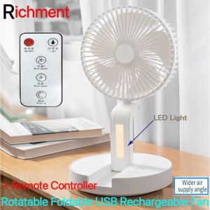 Portable Foldable Rotation Fan Air Cooling USB Rechargeable Wall Desk Fan With LED Night Light & Remote Controller For Office Home Bedroom Desk Rechargeable Foldable Table Fans with 3 Speeds for Bedroom Office USB Handheld Desk Table Fan For Home Office