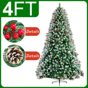 Berry Christmas Tree 3/4/5/6 FTMetal Stand Luxury X-mas Snow christmas Tree with Red-Fruit Pine Tree Decor