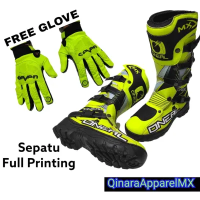 PROMO CAN PAY ON DELIVERY trail cross shoes full printing FREE GLOVE with attractive design FLOU BLACK adventure trabas boots safety combination piyu and condura print