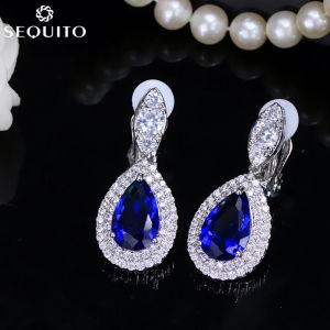 SEQUITO Delicate Cubic Zirconia Teardrop Dangle No Pierce Clip on Earring Women Fashion No Hole Ear Jewelry for Wedding SE057