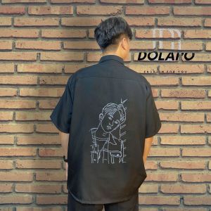 Áo sơ mi nữ tay ngắn local brand DOLARO họa tiết thêu infinite chất mango chống nhănáo đôi nam nữ kiểu form rộng đủ màu