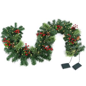 BEIBEI 1.8/2.7m Artificial Pine Tree Decor 30/50 LED Lights Creative Christmas Decoration Garland Reusable Durable Realistic Green Garland Home Decoration