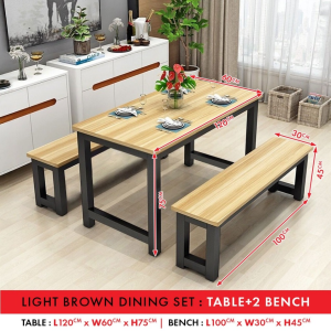 FINSSO Sloten Dining Table with 2 benches / Contemporary Simple Rectangular/ set meja makan/ Dining Set