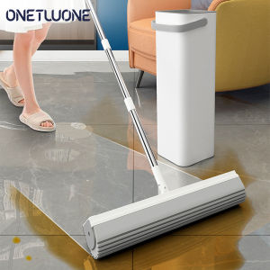 Onetwone Sponge Mop with bucket set 360 Degree Mops  Draine Sponge Free Hand Wash Lazy Squeeze Wringer Rubber Cotton Head Household Cleaning