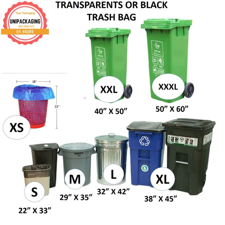 S M L XL XXL XXXL Trash bag Plain or Black Garbage Bag BEG SAMPAH Saiz ...