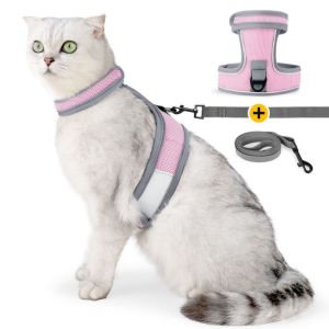OUTOPEN Reflective Pet Harness Leash Set Soft Polyester Cat Escape Proof Collar Strap Walking Dog Rope Lightweight Pet Walking Lead Leash Cat
