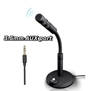 3.5MM/USB Computer Microphone Desktop Microphone with Stand Noise Cancellation 360° Adjustable Gooseneck Mic Mini Studio Speech for PC Laptop Recording Gaming Chatting Streaming Podcasting Meeting