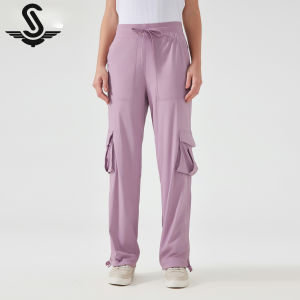 Succming Pilates New Outdoor Running Sports Pants Lightweight Quick-Dry Fitness Pants Multi-Pocket Wide-Leg Cargo Casual Pants D25001