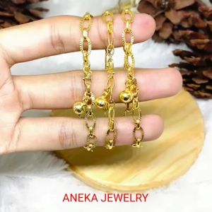 Gelang Holo ukir anak pj 13cm Perak 925 Sepuh Emas Kuning