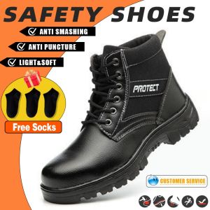 TOMITANY kasut safety lelaki Mens Fashion Boots Safety Shoes High Cut Sewed and Vulcanized Leather Safety Shoes Boy Footwear