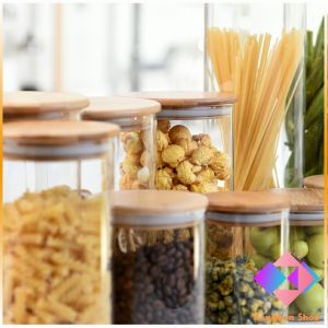 โหลแก้วฝาไม้ KANGBAN สำหรับการเก็บฝากันความชื้นเป็นไม้ไผ่