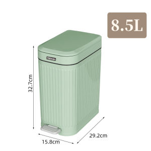 JustLiving 7/8.5L Slim Bathroom Trash Can with Lid Step Garbage Can Pedal Wastebasket Press Lid Trash Can Narrow Rectangle Garbage for Narrow Office/ Kitchen/ Bedroom/ Toilet