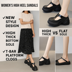 Summer New Womens High Heel Sandals Thick Bottom Anti-Slip Platform Roman Slippers Comfortable Casual Pure Color Beach Shoes
