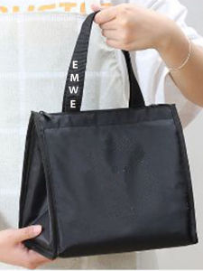 FOOD Fresh insulated Lunch Bag cooler/tas tote alumunium foil besar hitam/ tas bekal makanan/tas kotak makan siang portabel/hitam/gaya polos sederhana
