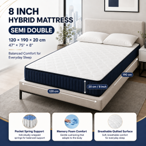 8 Inch Hybrid Mattress Pocket Spring Memory Foam Bed Medium Firm Orthopedic Support Hotel Quality Single/Double/Queen Size