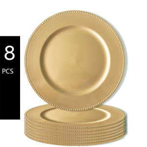 ชุด6แผ่นเครื่องชาร์จกลมด้วยลูกปัด13 "ที่ชาร์จโต๊ะพลาสติกตกแต่งสำหรับอาหารค่ำแผ่น