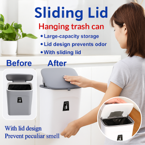 Hanging Sliding Lid Trash Can 9l Trash Can With Cover Household Sliding Wall Mounted Hanging Trash Bin For Kitchen Cabinet Door