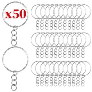 100/200/300pcs Silver Plated Metal Blank Keyring / Split Key Ring with Short Chain / DIY Craft Key Chains Accessories for Jewelry Making