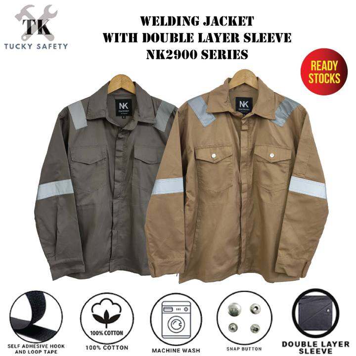 NK WELDING SAFETY JACKET WITH DOUBLE LAYER SLEEVE / BAJU KERJA WELDER DUA  LAPIS LENGAN 2900 SERIES | Lazada