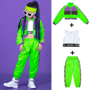 LOlanta Girls 3Pcs Hip Hop Dance Clothing Set Kids Modern Jazz Team Performance Costume Casual Quick-drying Clothes 4-14 Years