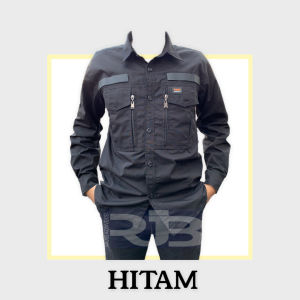 Kemeja Tactical W TAC Lengan Panjang Hitam Tebal Basic Lapangan Kerja
