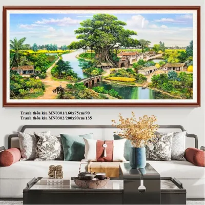 ( Mẫu mới) Tranh thêu kín phong cảnh Tranh thêu chữ thập phong cảnh đẹp khổ lớn Phong cảnh Việt Nam Phong cảnh sơn Thủy Hữu tình Phong cảnh Lưu Thủy Sinh Tài