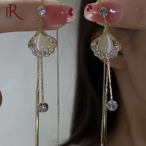 Frascati Women Jewelry Gift Long Drop Earrings Opal Hollow Leaf Pendant Earrings Tassel Simple Wedding Accessories