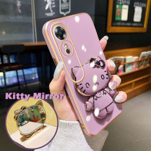 Casing Ponsel untuk OPPO A17 A17K A9 2020 A5 2020 A31 A8 A59 F1s A54 A55 Case silikon casing pelapis Hello Kitty HP kartun ungu penutup pelindung softcase garis lebar pembungkus penuh kesing Phone Stands