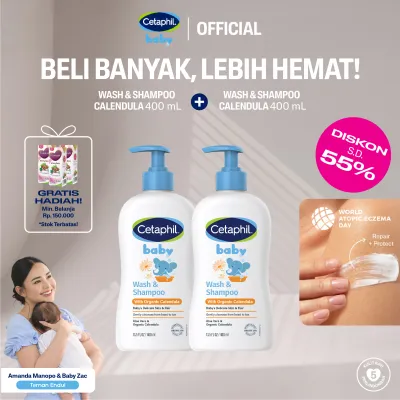 Cetaphil Baby Wash & Shampoo with Organic Calendula 400ml Twin Pack