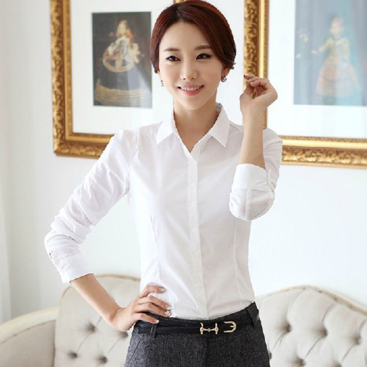 Women Fashion Short Sleeve OL Blouses Chiffon Long-sleeved White Shirts  Overalls Office Work Wear Top Lazada PH