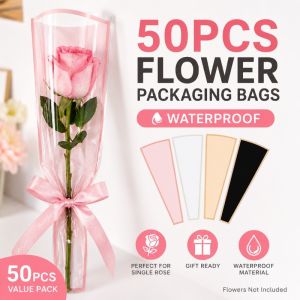 100pcsSingle Rose Flower Packaging Bag Transparent Waterproof Flower Floral Wrapper Bouquet Gift Bag